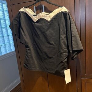 Never Fully Dressed Black and Cream Off-Shoulder Blouse